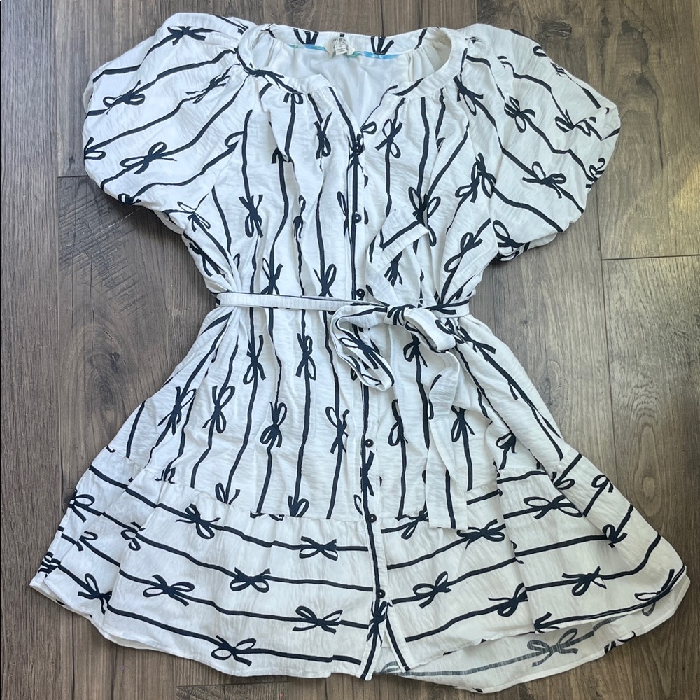 Umgee White and Navy Bow Patterned Dress